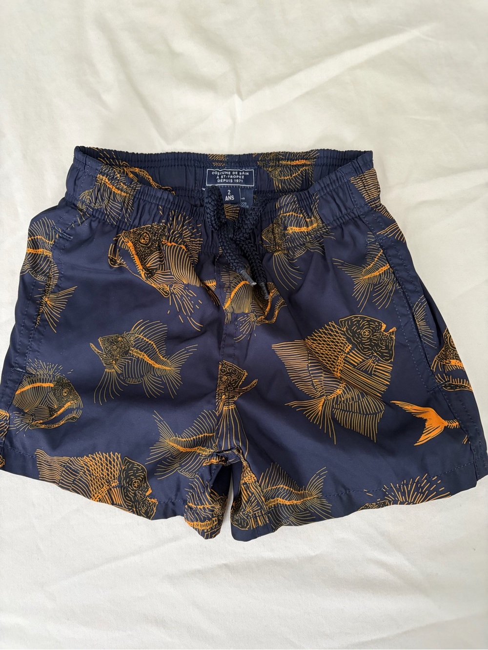 Vilebrequin Navy Blue Swim Trunks with Orange Fish Print